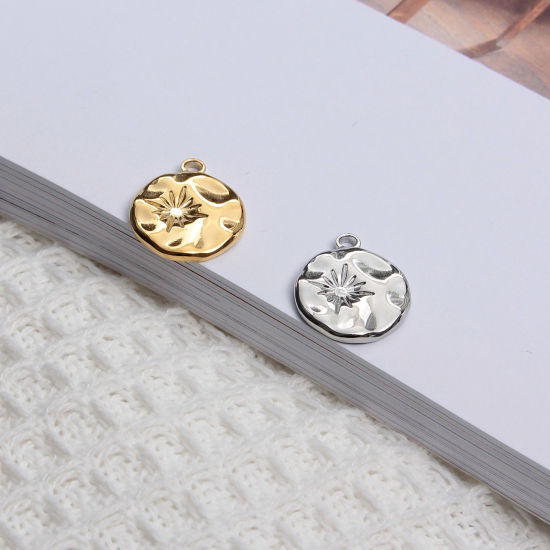 Immagine di Acciaio Inossidabile Martellato Charms Tondo Multicolore Stella 19mm x 15mm, 1 Pz