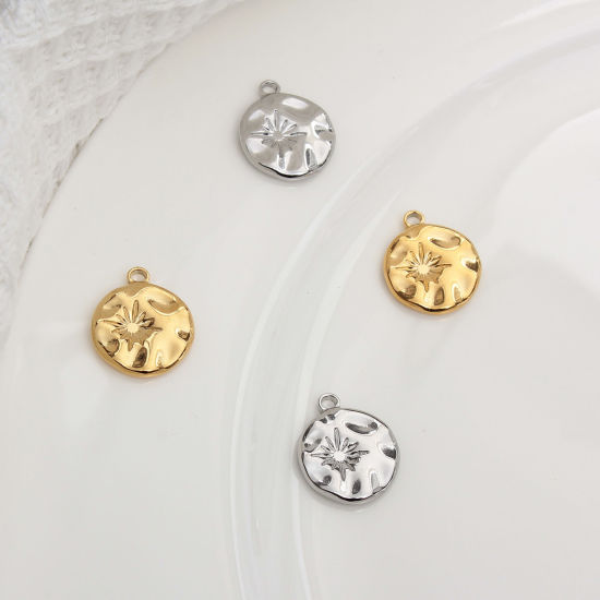 Immagine di Acciaio Inossidabile Martellato Charms Tondo Multicolore Stella 19mm x 15mm, 1 Pz