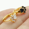 Picture of Brass Pet Memorial Hoop Earrings Real Gold Plated Dog Paw Claw Enamel 12mm x 11.6mm, Post/ Wire Size: (18 gauge)