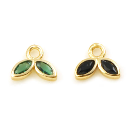 Messing Charms Blätter Echtgold plattiert Bunt Zirkonia 6mm x 5mm, 2 Stück