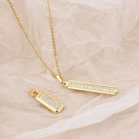 Imagen de 1 Unidad Latón Micro Pave Colgantes Charms Rectángulo Chapado en Oro Transparente Rhinestone