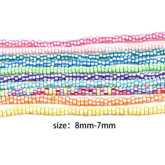 Image de Perles en Pâte Polymère Plat-Rond Multicolore Rayées 2 Enfilades
