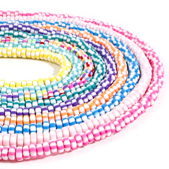 Image de Perles en Pâte Polymère Plat-Rond Multicolore Rayées 2 Enfilades