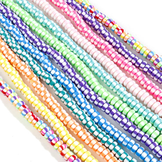 Image de Perles en Pâte Polymère Plat-Rond Multicolore Rayées 2 Enfilades