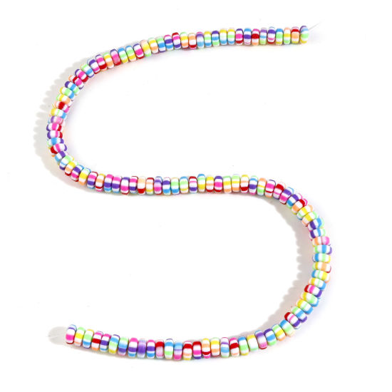 Image de Perles en Pâte Polymère Plat-Rond Multicolore Rayées 2 Enfilades