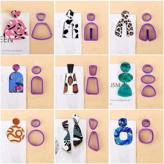 Image de Outil Pâte à Modeler en Plastique Perforateur de Trou pour la Fabrication de Bijoux de Boucle d'Oreille Pendentif en Argile Multicolore 1 Kit