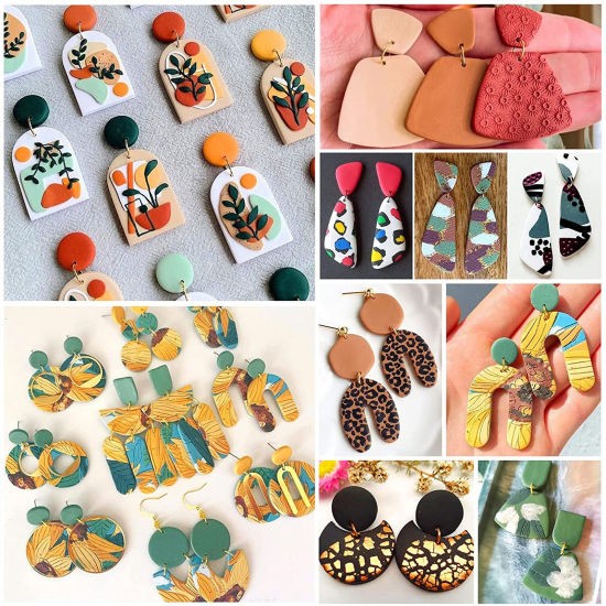 Image de Outil Pâte à Modeler en Plastique Perforateur de Trou pour la Fabrication de Bijoux de Boucle d'Oreille Pendentif en Argile Multicolore 1 Kit