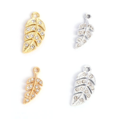 Zinc Based Alloy Charms Multicolor Leaf Clear Rhinestone