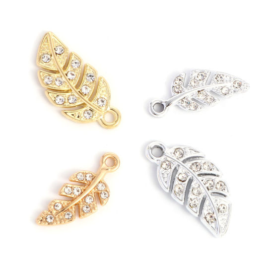 Immagine di Lega di Zinco Charms Foglia Multicolore Trasparente Strass 10 Pz
