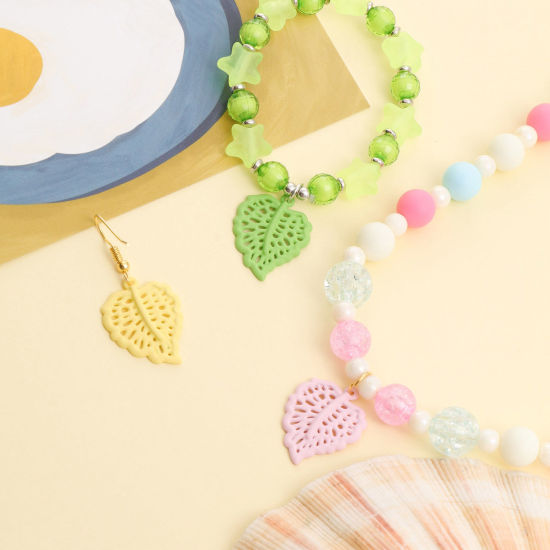 Picture of Zinc Based Alloy Charms Leaf Multicolor Painted 25mm x 20mm