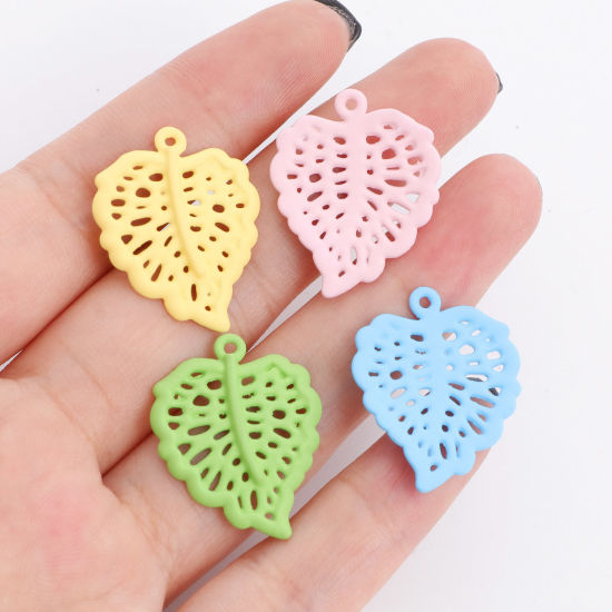 Picture of Zinc Based Alloy Charms Leaf Multicolor Painted 25mm x 20mm