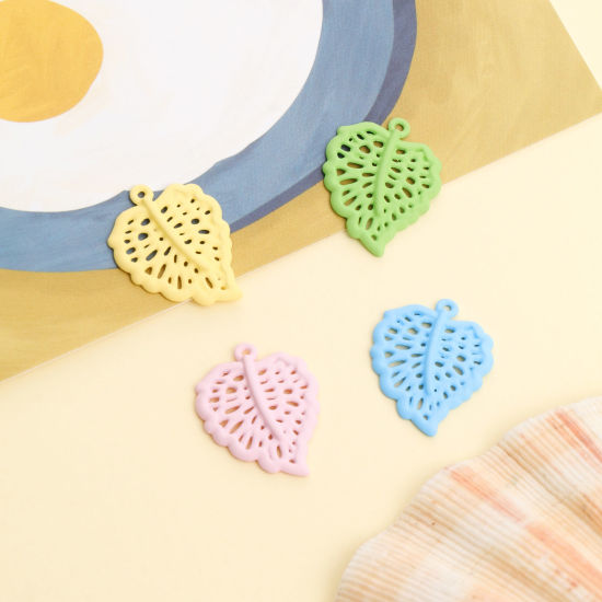 Picture of Zinc Based Alloy Charms Leaf Multicolor Painted 25mm x 20mm