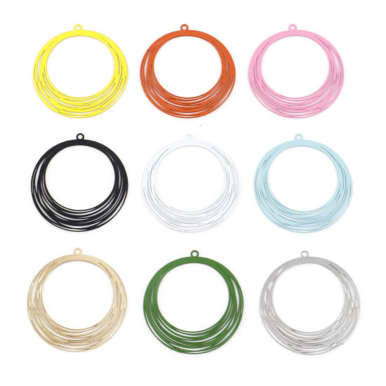 Image de Pendentifs Estampe en Filigrane en Alliage de Fer Rond Multicolore Laqué 3.2cm x 3cm, 10 Pcs