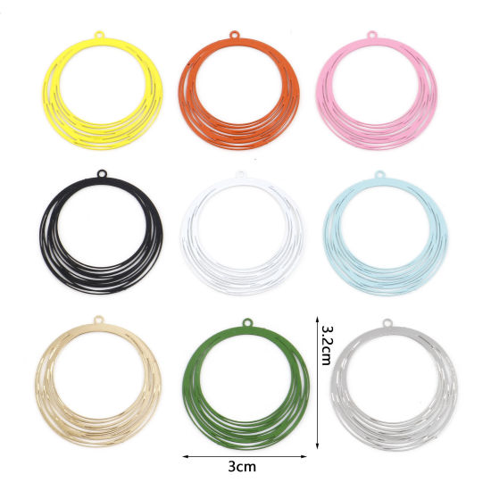 Image de Pendentifs Estampe en Filigrane en Alliage de Fer Rond Multicolore Laqué 3.2cm x 3cm, 10 Pcs