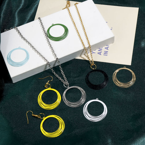 Image de Pendentifs Estampe en Filigrane en Alliage de Fer Rond Multicolore Laqué 3.2cm x 3cm, 10 Pcs