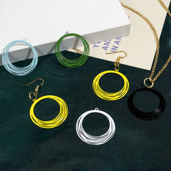 Image de Pendentifs Estampe en Filigrane en Alliage de Fer Rond Multicolore Laqué 3.2cm x 3cm, 10 Pcs