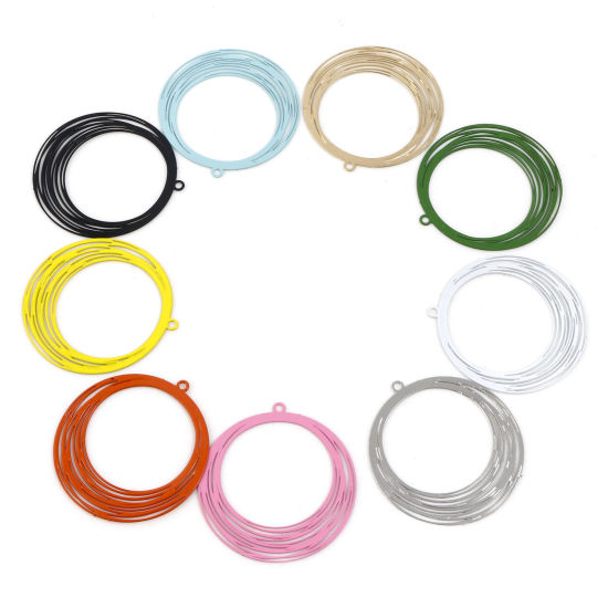 Image de Pendentifs Estampe en Filigrane en Alliage de Fer Rond Multicolore Laqué 3.2cm x 3cm, 10 Pcs