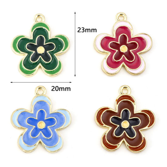 Image de Breloques en Alliage de Zinc Fleur Doré Multicolore Émail 23mm x 20mm, 10 Pcs
