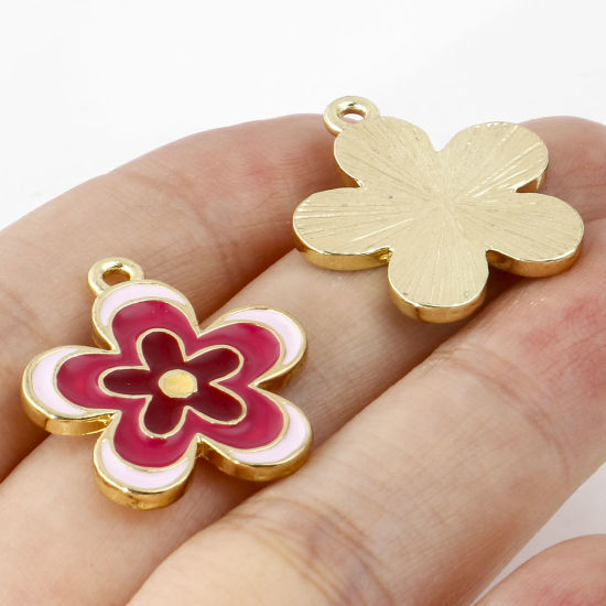 Image de Breloques en Alliage de Zinc Fleur Doré Multicolore Émail 23mm x 20mm, 10 Pcs