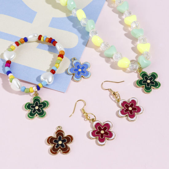Image de Breloques en Alliage de Zinc Fleur Doré Multicolore Émail 23mm x 20mm, 10 Pcs