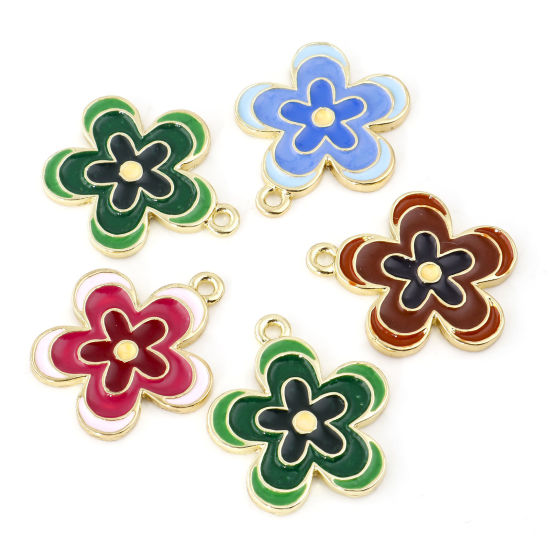 Image de Breloques en Alliage de Zinc Fleur Doré Multicolore Émail 23mm x 20mm, 10 Pcs