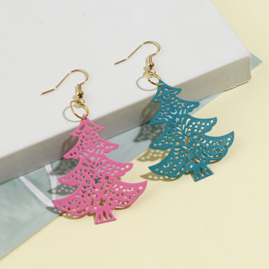 合金 透かしパーツ スカシパーツ ペンダント チャーム クリスマスツリー 多色 ペインティング 4cm x 3.5cm、 10 個 の画像