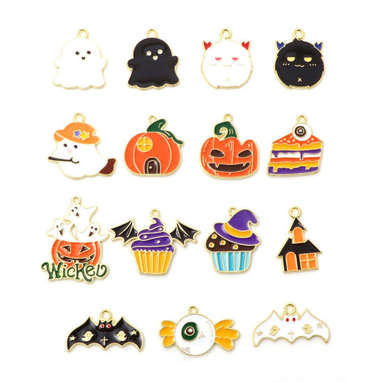 Picture of Zinc Based Alloy Halloween Charms Gold Plated Multicolor Enamel