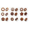 Picture of Natural Wood Ear Post Stud Earrings Findings Round Brown Flower W/ Loop