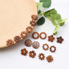 Picture of Natural Wood Ear Post Stud Earrings Findings Round Brown Flower W/ Loop