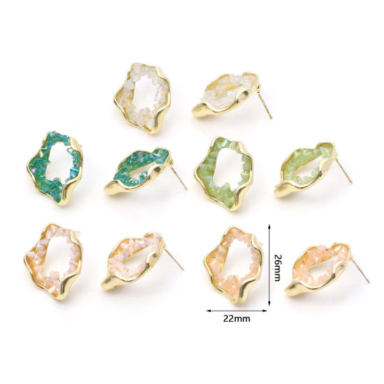 ドゥルージー ピアス イヤリング 金メッキ 不規則 サークルリング 多色 ラインストーン 26mm x 22mm、 ワイヤーサイズ: （21号）、 2 個 の画像