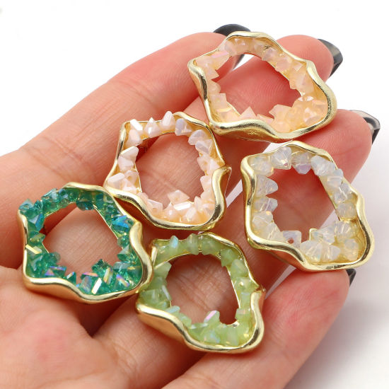ドゥルージー ピアス イヤリング 金メッキ 不規則 サークルリング 多色 ラインストーン 26mm x 22mm、 ワイヤーサイズ: （21号）、 2 個 の画像