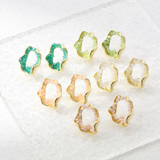 ドゥルージー ピアス イヤリング 金メッキ 不規則 サークルリング 多色 ラインストーン 26mm x 22mm、 ワイヤーサイズ: （21号）、 2 個 の画像