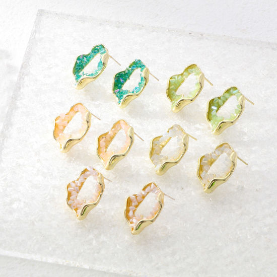 ドゥルージー ピアス イヤリング 金メッキ 不規則 サークルリング 多色 ラインストーン 26mm x 22mm、 ワイヤーサイズ: （21号）、 2 個 の画像