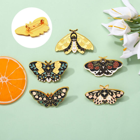 Image de Broche Epingle Insecte Papillon Doré Multicolore Émail 1 Pièce
