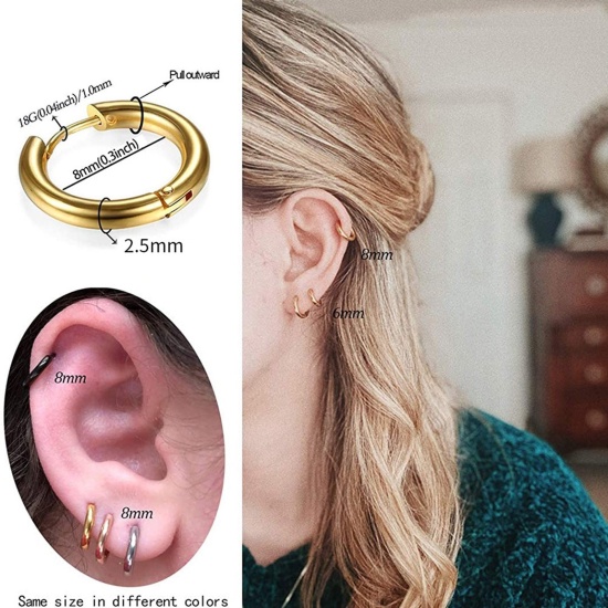 Image de Boucles d'Oreilles Créole Anneaux en Acier Inoxydable Simple Multicolore Rond 1 Paire