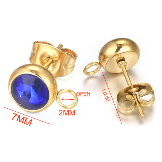 Picture of Stainless Steel Ear Post Stud Earrings Round 18K Gold Plated With Loop 12mm x 9mm, 2 PCs