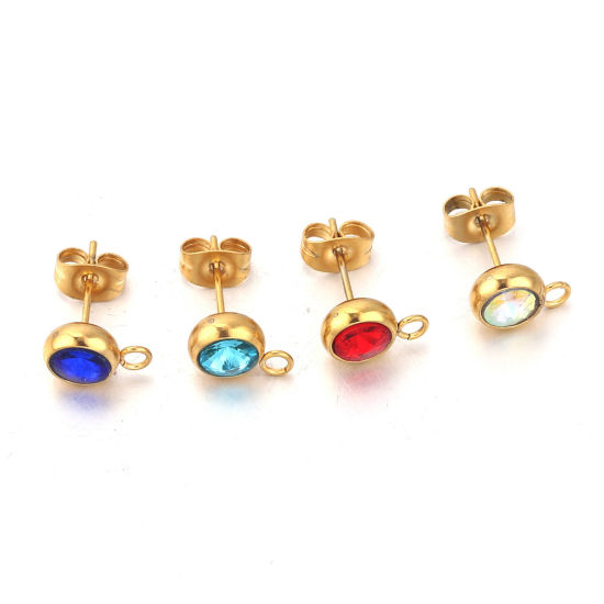 Picture of Stainless Steel Ear Post Stud Earrings Round 18K Gold Plated With Loop 12mm x 9mm, 2 PCs