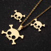 Picture of Stainless Steel Halloween Jewelry Necklace Earrings Set Multicolor Skull Hollow 45cm(17 6/8") long