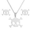 Picture of Stainless Steel Halloween Jewelry Necklace Earrings Set Multicolor Skull Hollow 45cm(17 6/8") long
