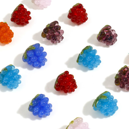 Lampwork Glass 3D Beads Grape Fruit Multicolor About 13mm x 12mm