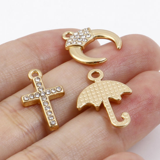 Imagen de Zamak Micro Pave Colgantes Charms Chapado en Oro 5 Unidades