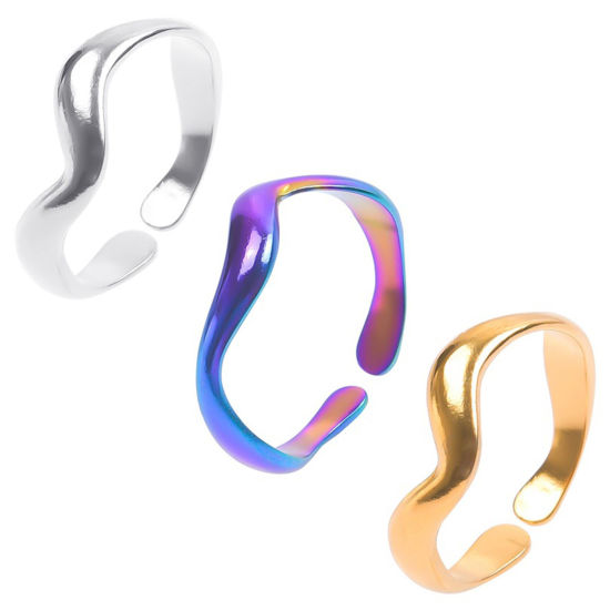Image de Bagues en Acier Inoxydable Style Ins Ouvert Ajoustable Multicolore Vague 18.1mm (Taille d'US 8) , 1 Pièce
