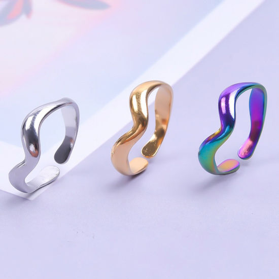Image de Bagues en Acier Inoxydable Style Ins Ouvert Ajoustable Multicolore Vague 18.1mm (Taille d'US 8) , 1 Pièce