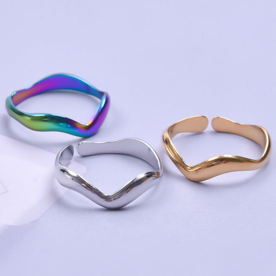 Image de Bagues en Acier Inoxydable Style Ins Ouvert Ajoustable Multicolore Vague 18.1mm (Taille d'US 8) , 1 Pièce