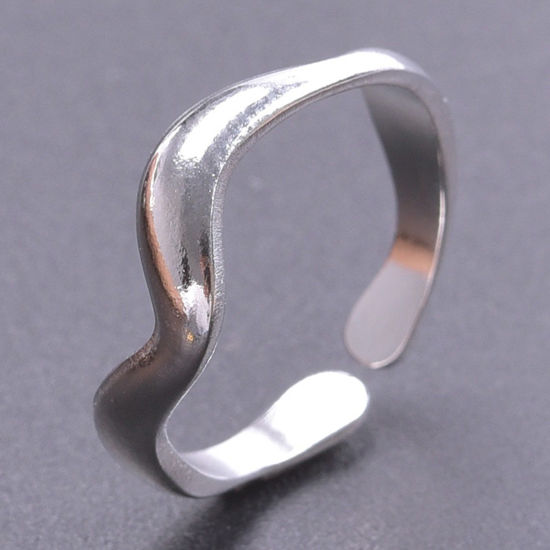 Image de Bagues en Acier Inoxydable Style Ins Ouvert Ajoustable Multicolore Vague 18.1mm (Taille d'US 8) , 1 Pièce