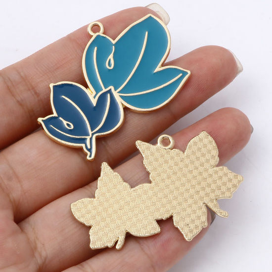 Picture of Zinc Based Alloy Pendants Gold Plated Multicolor Leaf Enamel