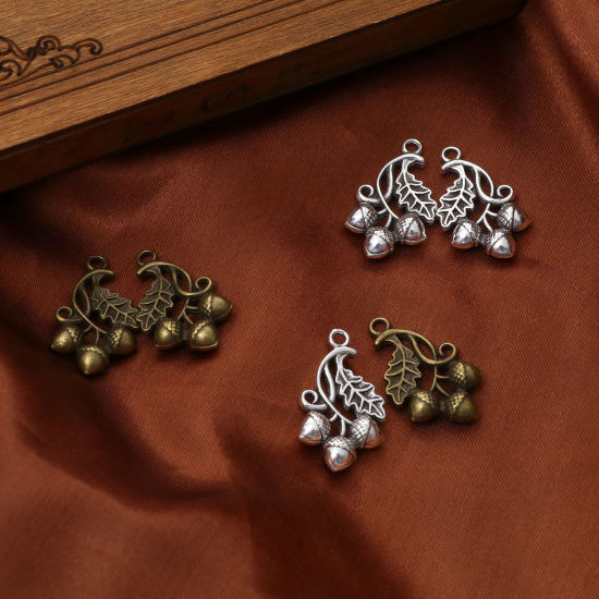 Picture of Zinc Based Alloy Charms Multicolor Acorn Leaf 3D 26mm x 15mm