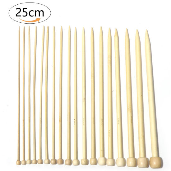 Image de Aiguilles à Tricoter Unique Point en Bambou Couleur Naturelle 25cm long, 5 Pièces