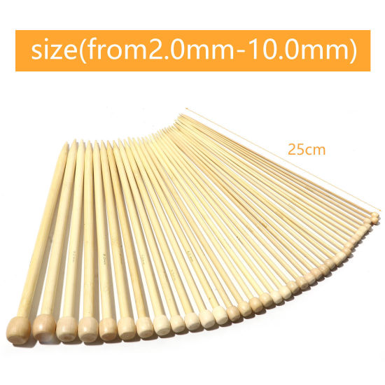 Image de Aiguilles à Tricoter Unique Point en Bambou Couleur Naturelle 25cm long, 5 Pièces