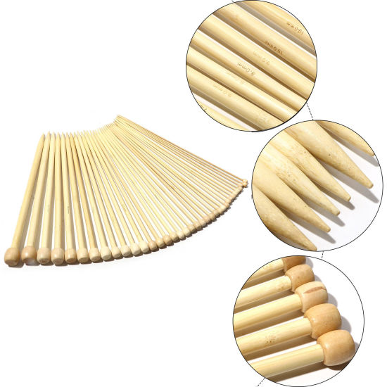 Image de Aiguilles à Tricoter Unique Point en Bambou Couleur Naturelle 25cm long, 5 Pièces